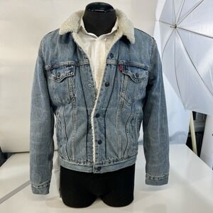 Levis Sherpa Trucker‎ Jean Jacket Mens Small Blue Denim Fleece Lined